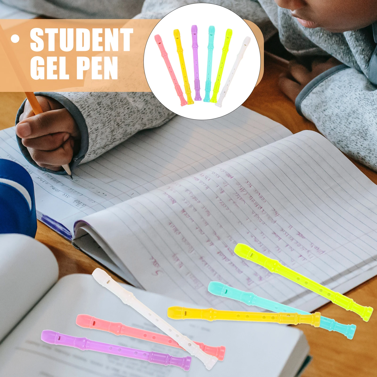 

6pcs Flute Cute Gel Ink Pens for Girls Creative Diary Pen Student Gift Adorable Small Office School Stationery Writing Drawing