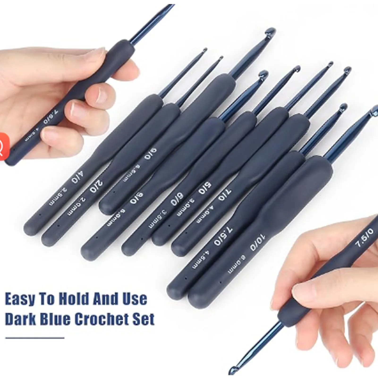 9Pcs Crochet Hooks Set Ergonomic Soft Grip Smooth Needles For Beginners Arthritic Hands Blue