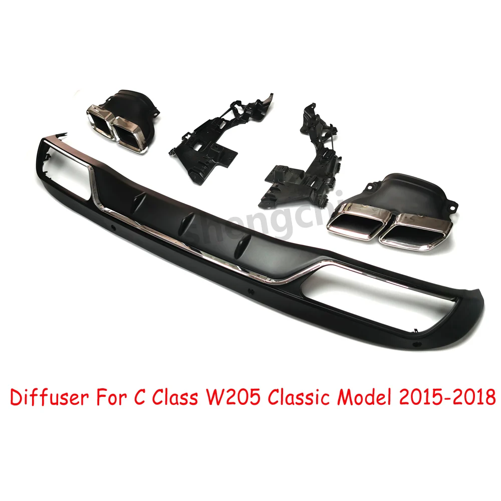 W205 AMG Style Rear Bumper Diffuser Lip For Mercedes W205 C Class Classic Model 2015-2018 4-outlet Exhaust Tips Endpipe