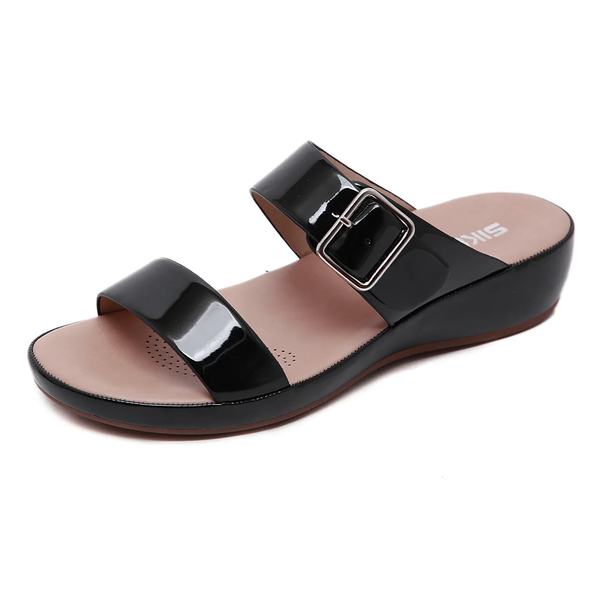 Sandalias informales antideslizantes de Metal PU para mujer, cuñas de plataforma suave, tacones altos, zapatillas de playa para caminar, zapatos elegantes, 2024