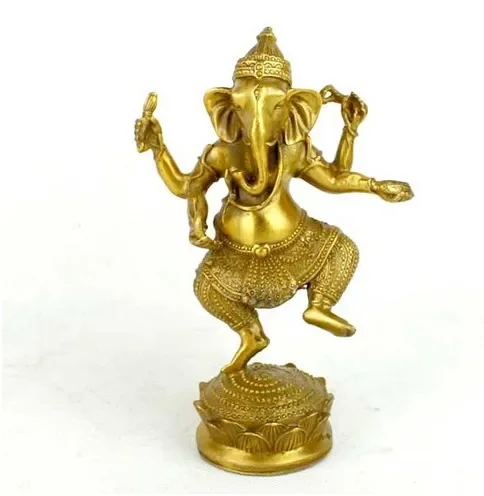 Christmas Tibet Buddhism Fane Brass 4 Arms Elephant God Jambhala Ganesha Buddha Statue