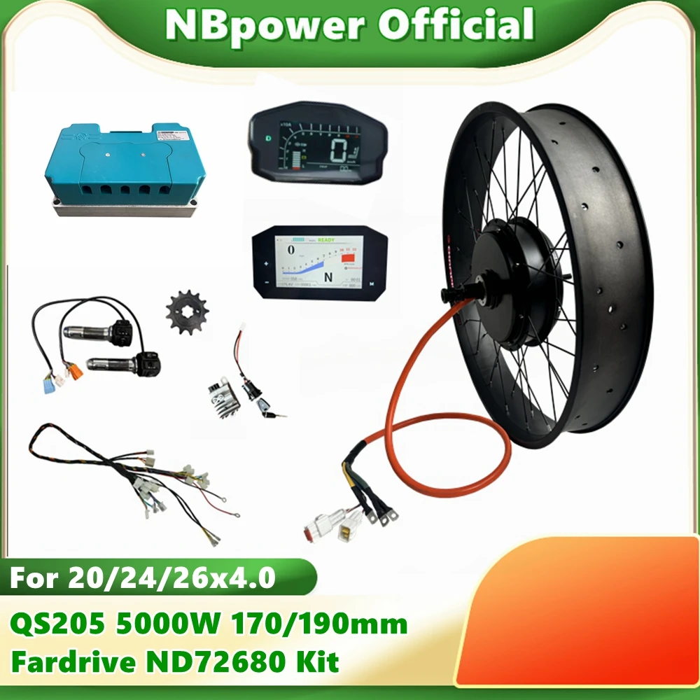 

NBpower QS205 72V 5000W 170/190mm Dropout Electric Fat Bike 20/24/26x4.0 Snow Bike Rear hub Motor Wheel Kit Fardriver ND72680