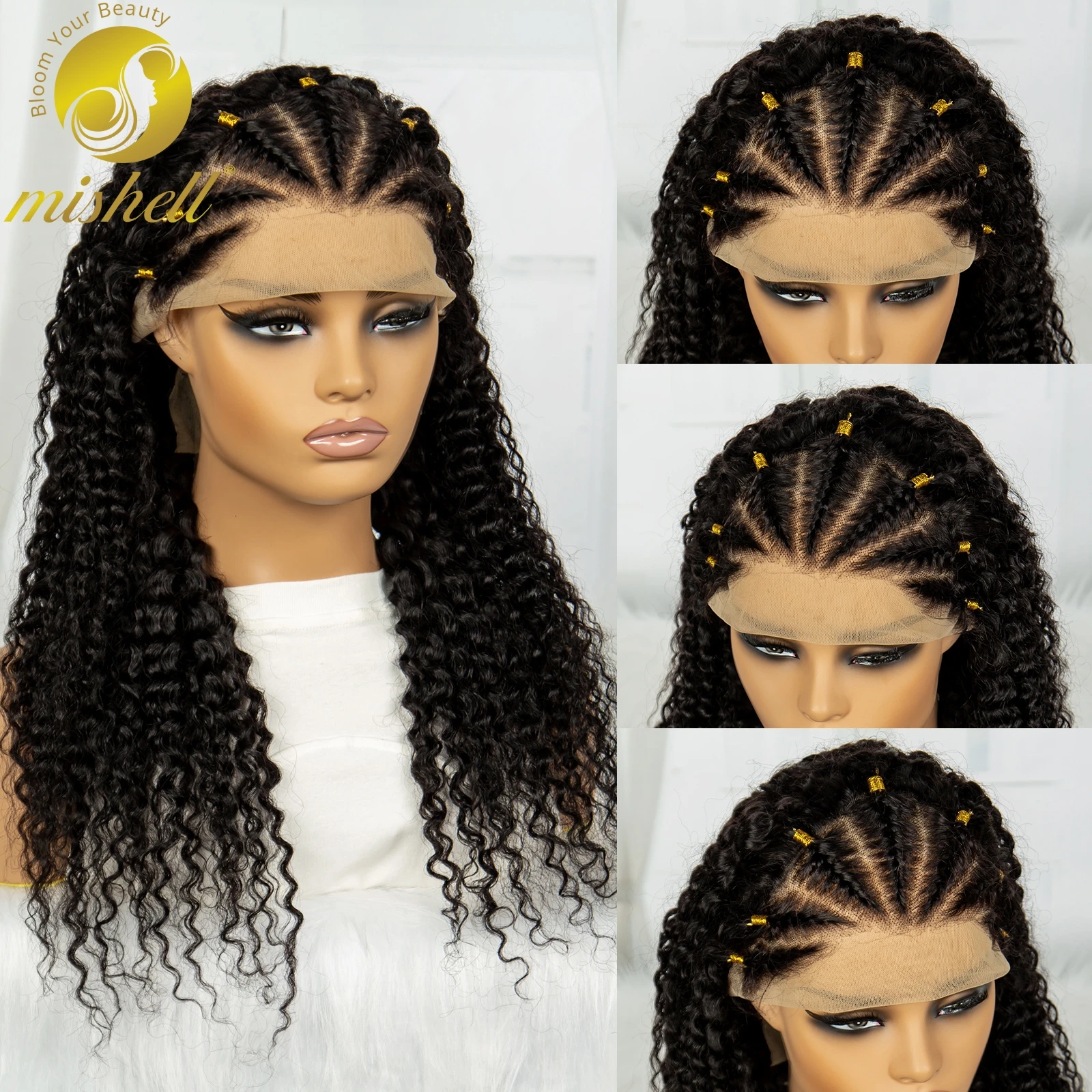 

30Inch Kinky Curly Human Hair Wigs with Braids 13x4 Transparent Lace Frontal Curly Wigs PrePlucked Remy for Women 180% Density