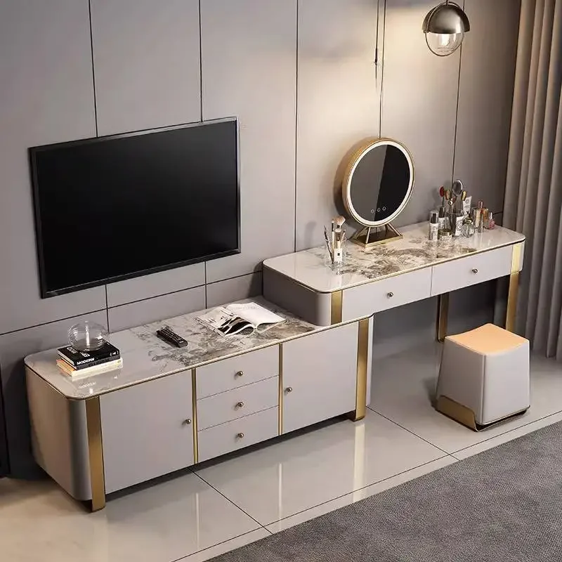 

Modern Long Vanity Table Dest Storage Glossy Grey Saving Dressing Table Cheap Glass Europa Makeup Tafel Furnitures For Bedroom