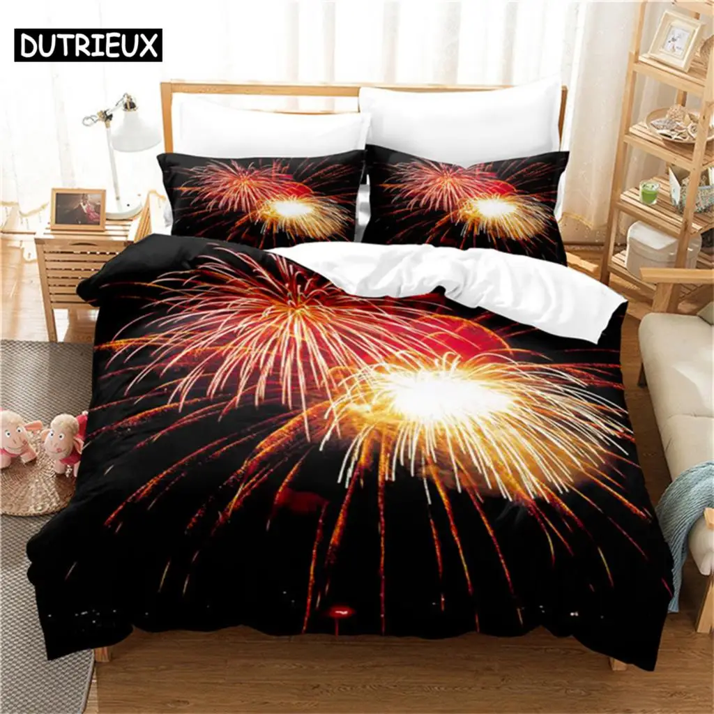 

Fireworks 3Pcs Bedding Sets 3D Digital Printing Custom Quilt Duvet Cover Set Home Queen King Quilt Pillowcase