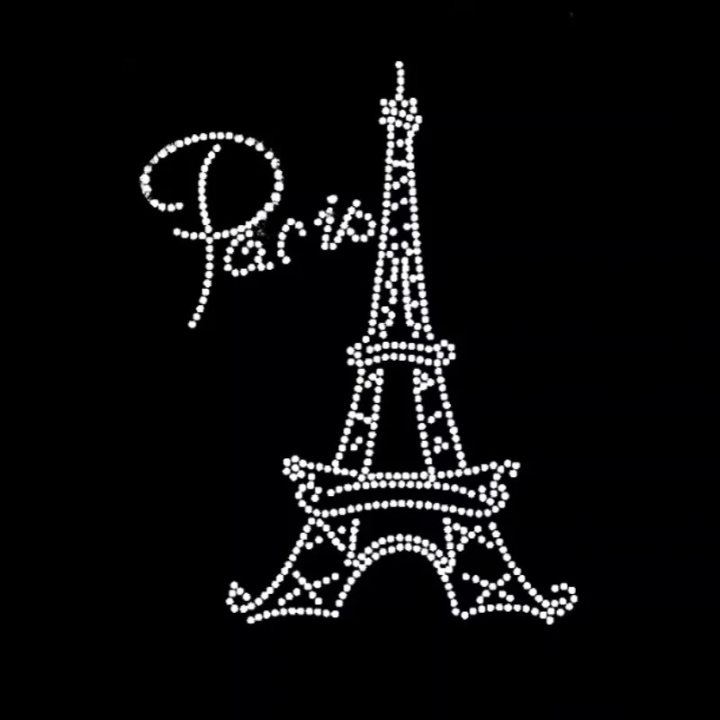 

2pc/lot Paris Tower Rhinestone Iron-On Transfers Hot Fix Motif Design Applique Patches for Cap Bag Fashion Accessory Decoration