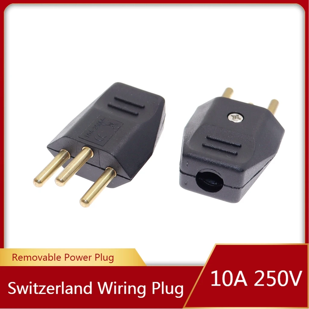 Switzerland Detachable Plug AC Power Adapter Socket 10A 250V Swiss Connector Cable Electrical Plug Male Converter Adaptor