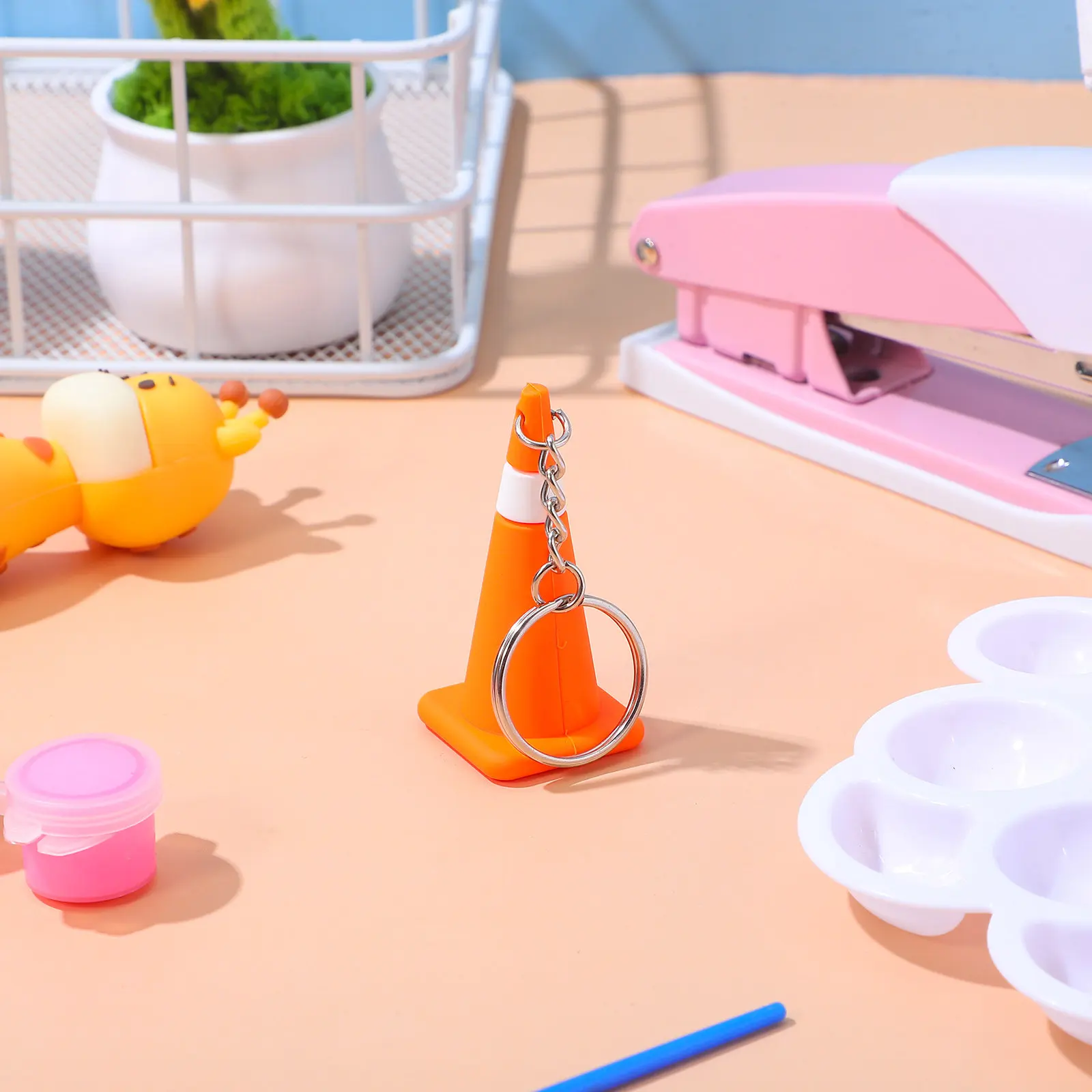 Cute Mini Traffic Cone Keychain Funny PVC Zinc Alloy Kawaii Accessories Backpack Schoolbag Keyring Mini Simulation Toys