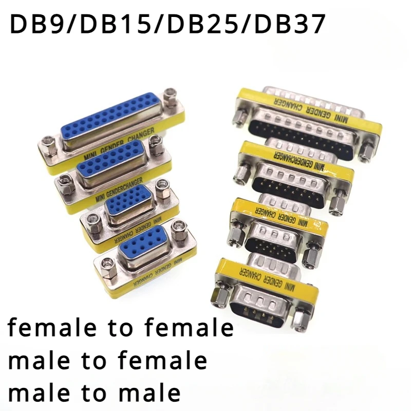 

2pcs DB9 DB15 DB25 DB37 9/15/25/37 pin female to female/male to male RS232 serial port com CONNECTOR Mini Gender Changer adapter