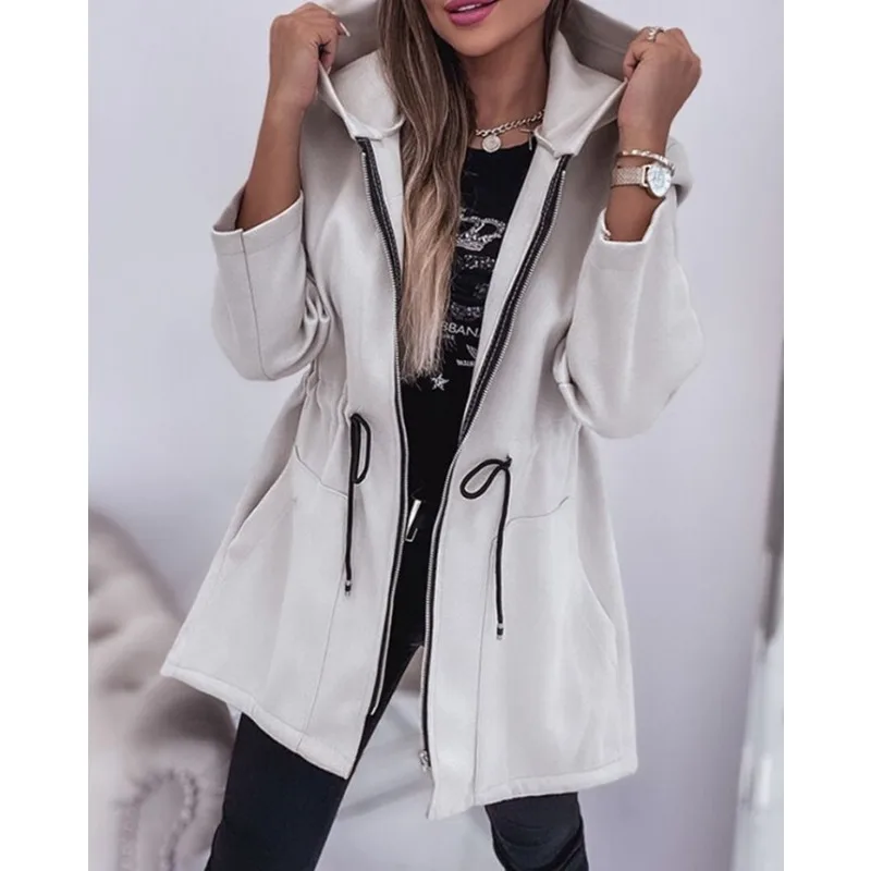 سترة نسائية كاجوال بغطاء للرأس موضة خريف وشتاء 2025 سترة رياضية خارجية برباط متعددة الاستخدامات #6