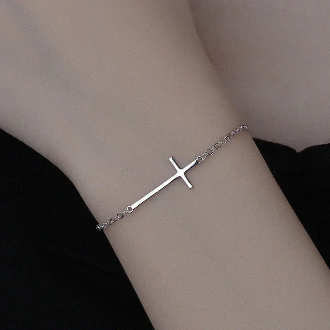 PONYKISS 925 Sterling Silver Geometric Cross Extended Chain Bracelets for Women Trendy Fine Jewelry Minimalist Accessories