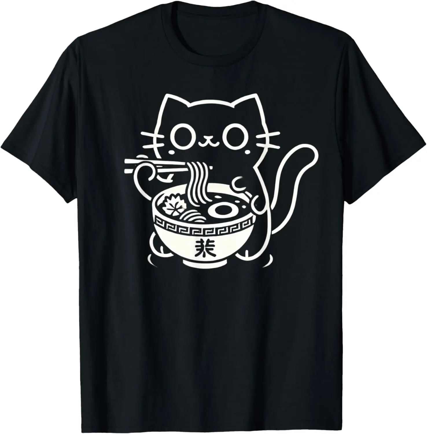 Kawaii Cat Eating Ramen Noodles Anime T-Shirt