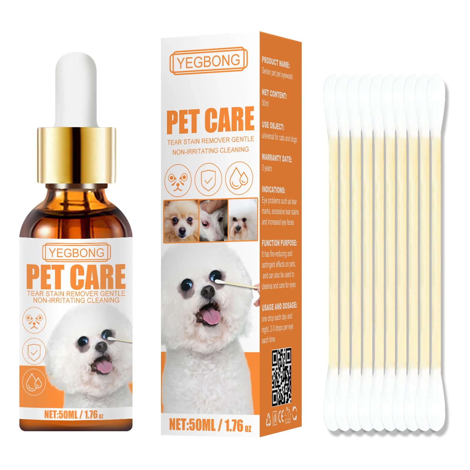 

Yegbong Pet Tear Stain Shit Removal, Wash, Herbal Gentle, Cat And Dog Universal Care Eye Drops