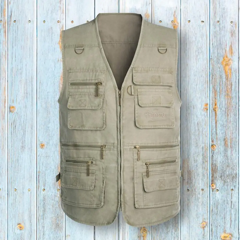 

Men Waistcoat Solid Color V Neck Sleeveless Multi Pockets Outdoor Vest Fishing Coat