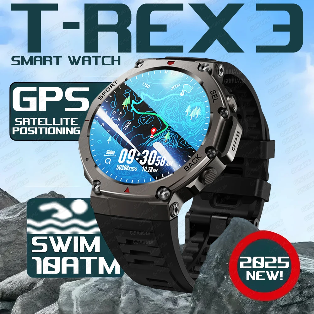 

New Military Smart Watch T-Rex 3 Bulit-in GPS Compass Altimeter Barometric 10ATM IP69K Waterproof AMOLED Bluetooth Call Bracelet