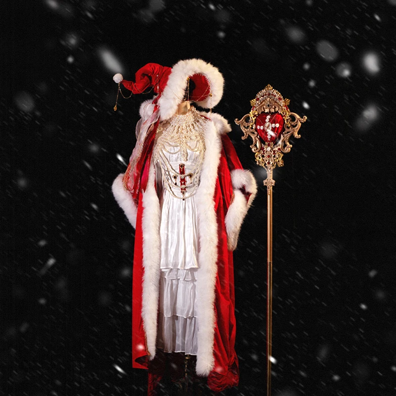 Catharina de Grote wordt gekroond met katoen gewatteerde imitatie vossenhaar rode fluwelen cape Kerstmis Nieuwjaar jurk