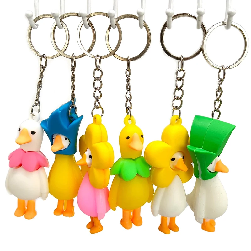 Cute Flower Duck Animal Keychain Key Ring For Women Men Friend Gift Creative Funny Cartoon Goose Doll Bag Box Car Key Jewelry