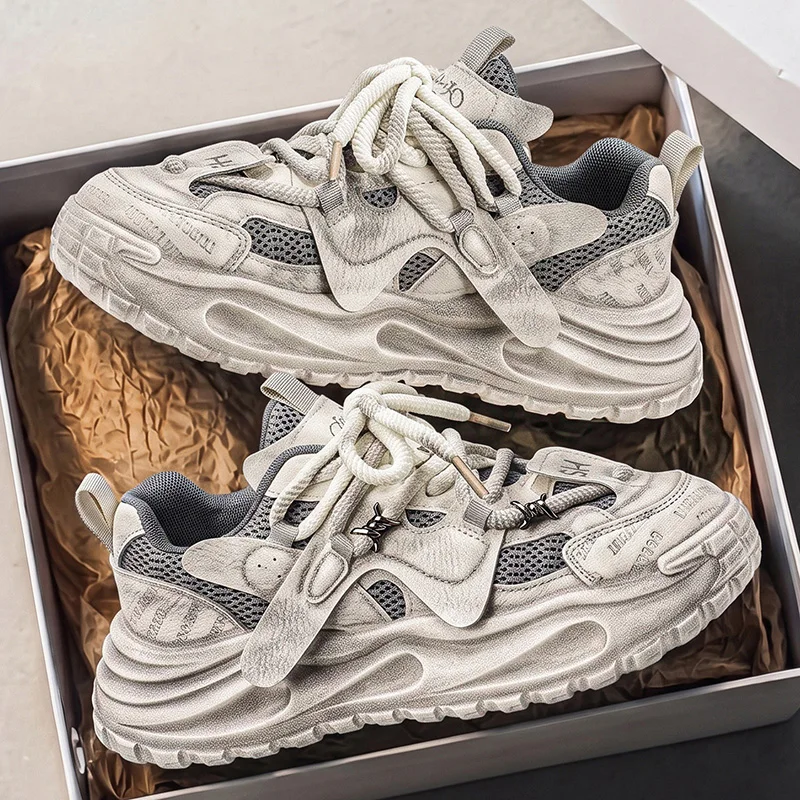 Men's Shoes Summer Retro Old Tire Sole Height Increasing Dad Shoes anti Slip Breathable Mesh Sports and Leisure Trendy Shoes
