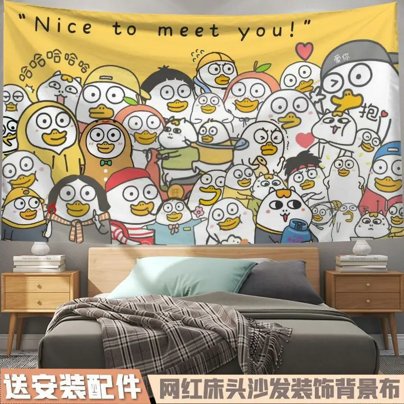 VIKAMA Little Liu Duck Cartoon-Wandbehang, niedlicher ästhetischer Wandteppich für Schlafzimmer- und Wohnheimdekoration, Kawaii kreative Wandkunst