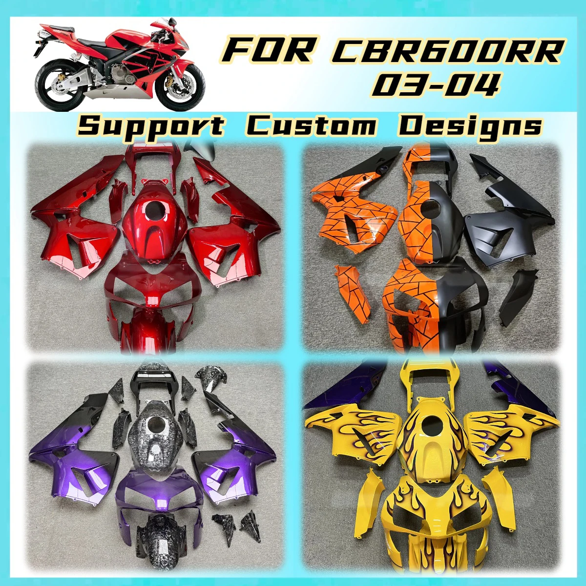 Motorcycle Accessories CBR600RR 2003 2004 Fairings Custom Stickers Aftermarket Parts for Honda CBR 600RR 03 04 Fairing Kit