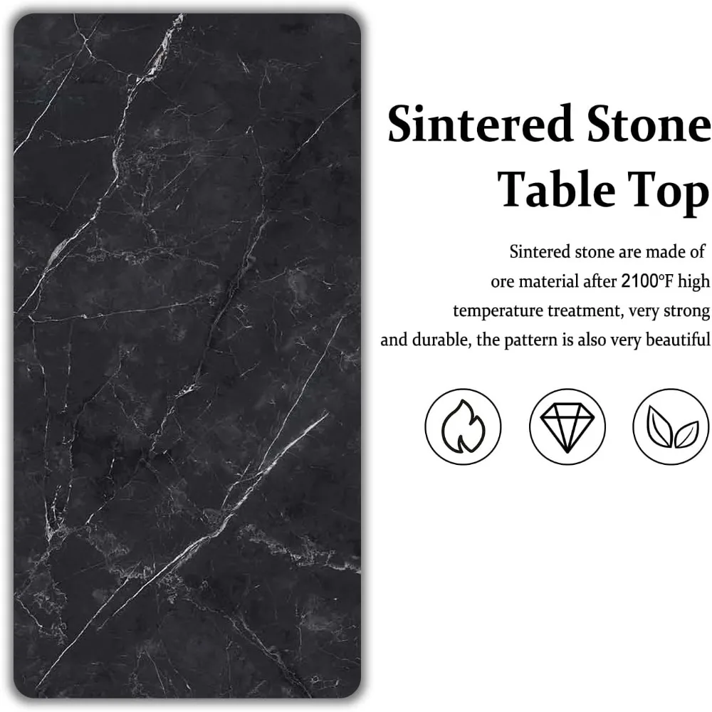 moderna tavolo da pranzo in pietra sinterizzata nera da 55" con gambe in metallo per 4, stile minimalista