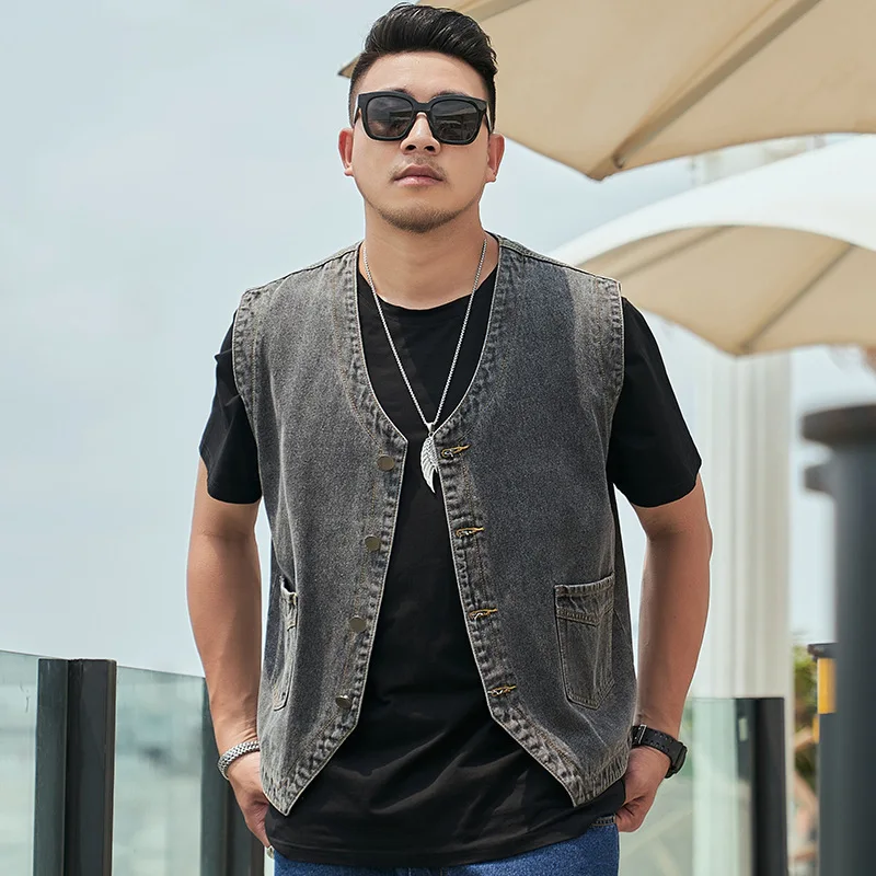 Casual Oversized 75% Cotton Denim Vest Plus Size 7XL 6XL 5XL Loose Men\'s Sleeveless Jeans Tank Vintage Summer Y2k Youth Workwear