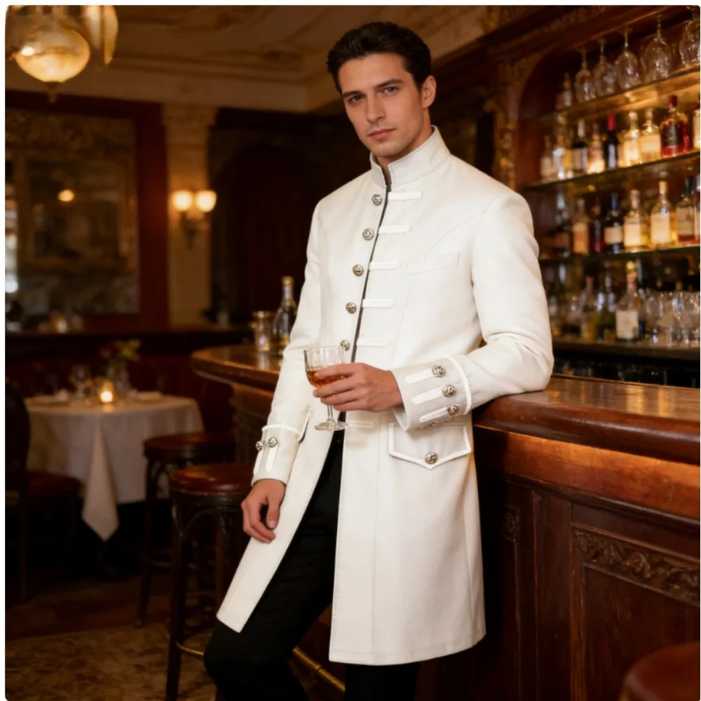 

Мужское средневековое пальто в стиле стимпанк с воротником-стойкой, однотонная модная куртка в винтажном стиле