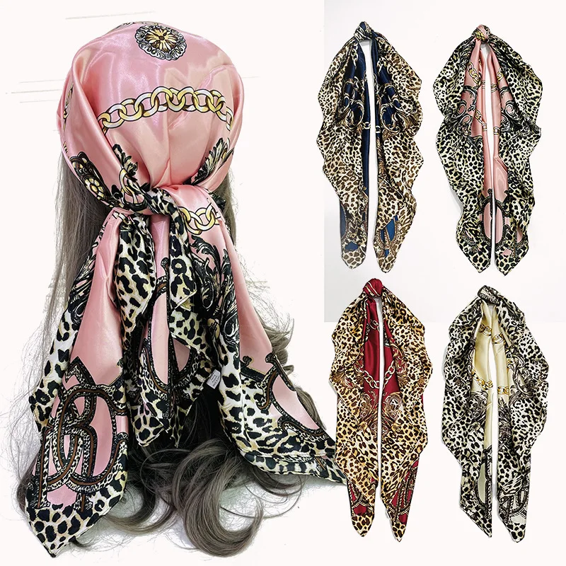 Fashion Square Silk Scarf Women Headband 90*90cm Print Neck Scarfs Office Hair Band Hand Kerchief Female Bandana Headwearc