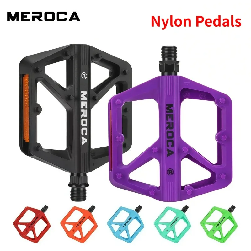 Pedales de bicicleta MEROCA de nylon, plataforma para bicicleta de montaña y carretera, doble rodamiento DU, azul, rojo, morado, naranja, verde, pedales de bicicleta de aluminio.