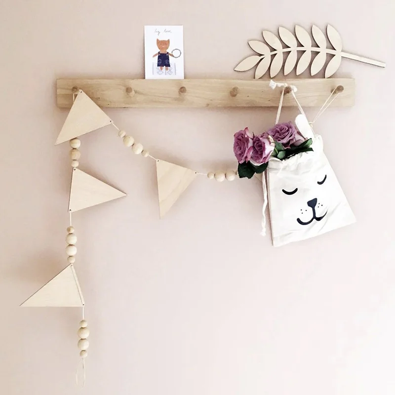 Baby Room Garland Wooden Triangle Flag Wall Hanging Banner Children Nursery Bedroom Decorations Baby Shower Birthday Party Decor