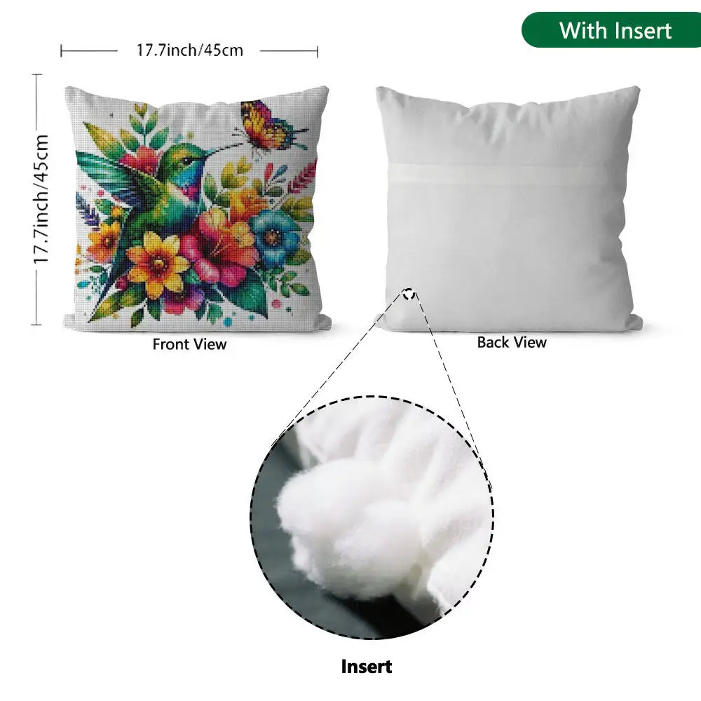 11ct Printed Canvas Cross Stitch Pillow Bird Butterfly Flowers Full Kits Embroidery Needlework Wall Decor