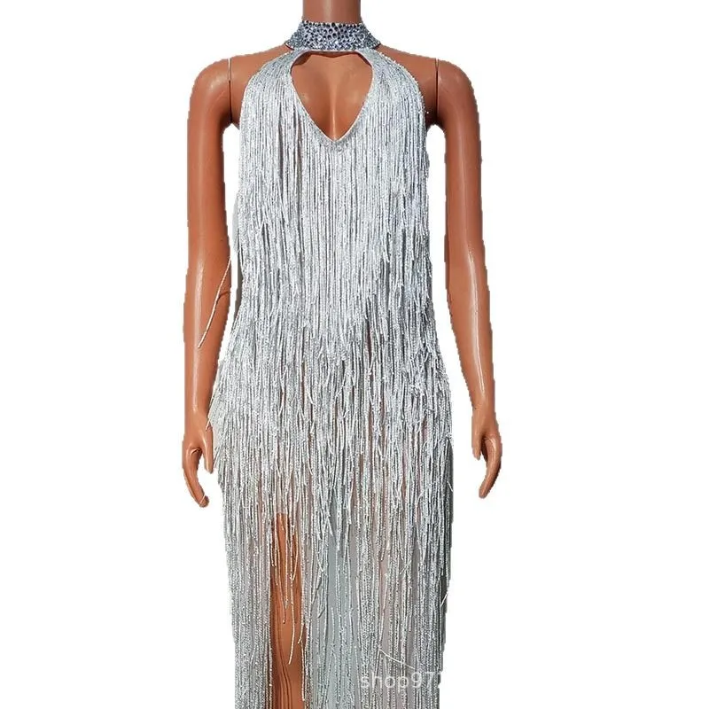 Luxury Tassel Sexy High Split Drape Dress Annual Meeting Women's High-end Dress Nightclub Skirt Damen Kleider Abendkleid Elegant