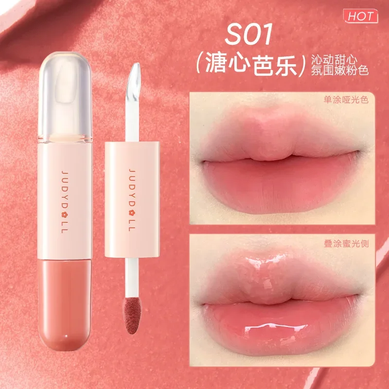 

Judydoll Double-head Lip Glaze Long-lasting Non-stick Cup Liquid Lipstick Mirror Water Light Lip Gloss Korean Makeup Cosmetics