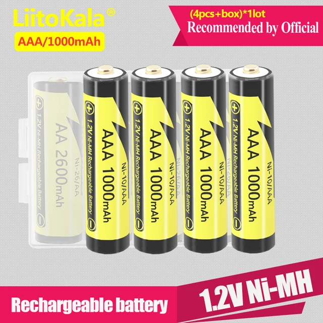 4 szt. LiitoKala AAA 1000MAH/AA 2600MAH NiMH 1.2V akumulator odpowiedni do myszy zabawkowych, z 1PC uchwytem na baterie AAA/AA