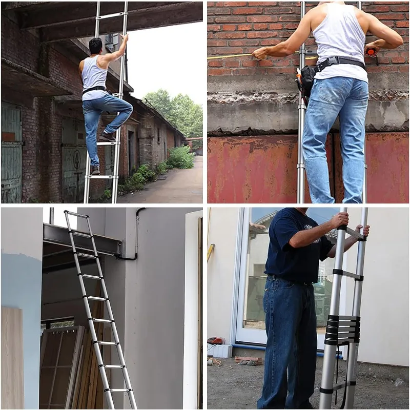 14.5FT / 4.4M Aluminum Telescopic Ladder Folding Step Multi-Use Non-Slip Collapsible Inward Sliding Retraction Extension Ladder