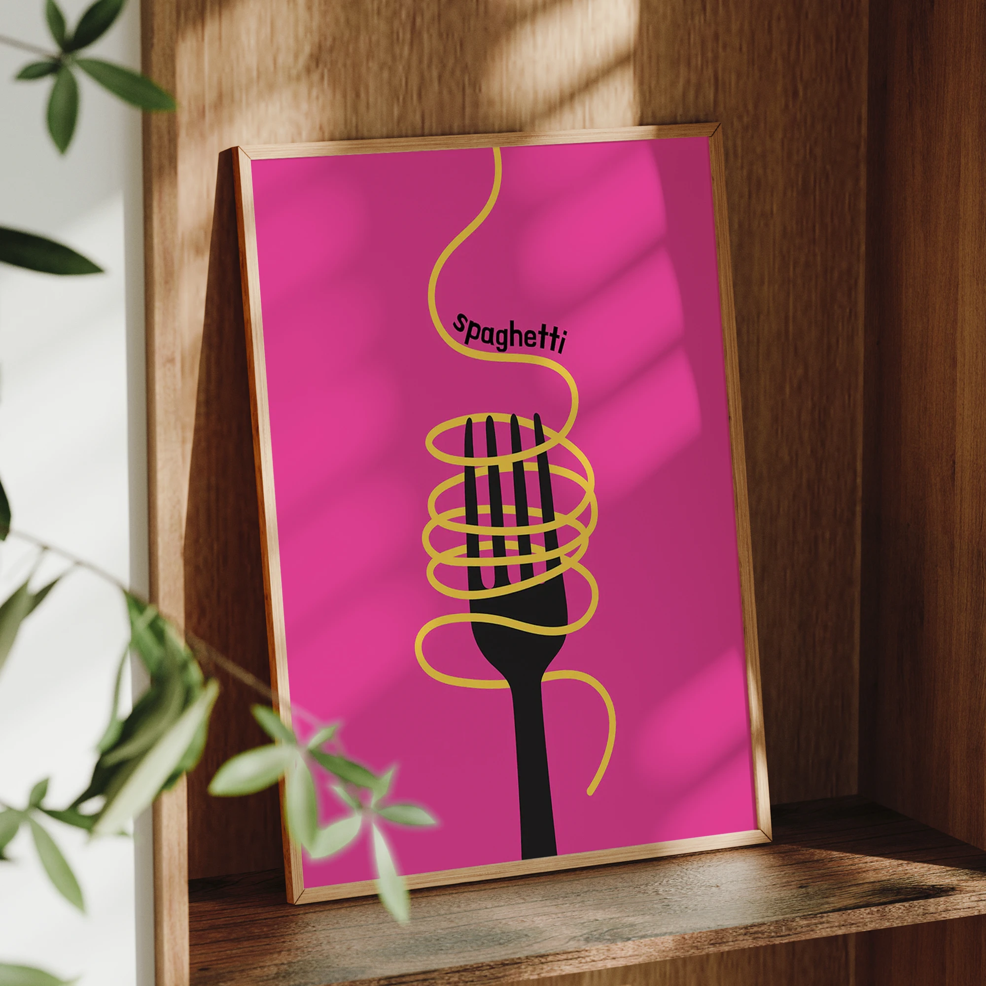 Modern,Minimalist  Deep Pink Spaghetti Wall Art Print Canvas Painting Poster Picture For Living Room Restaurant Home Decor