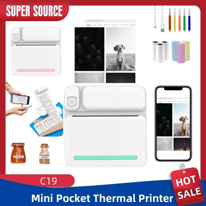 Mini Portable Printer Wireless Bluetooth Photo Luggage Tags Web Pages Price Label Business Using Printing HD Upgrated Kids Maker