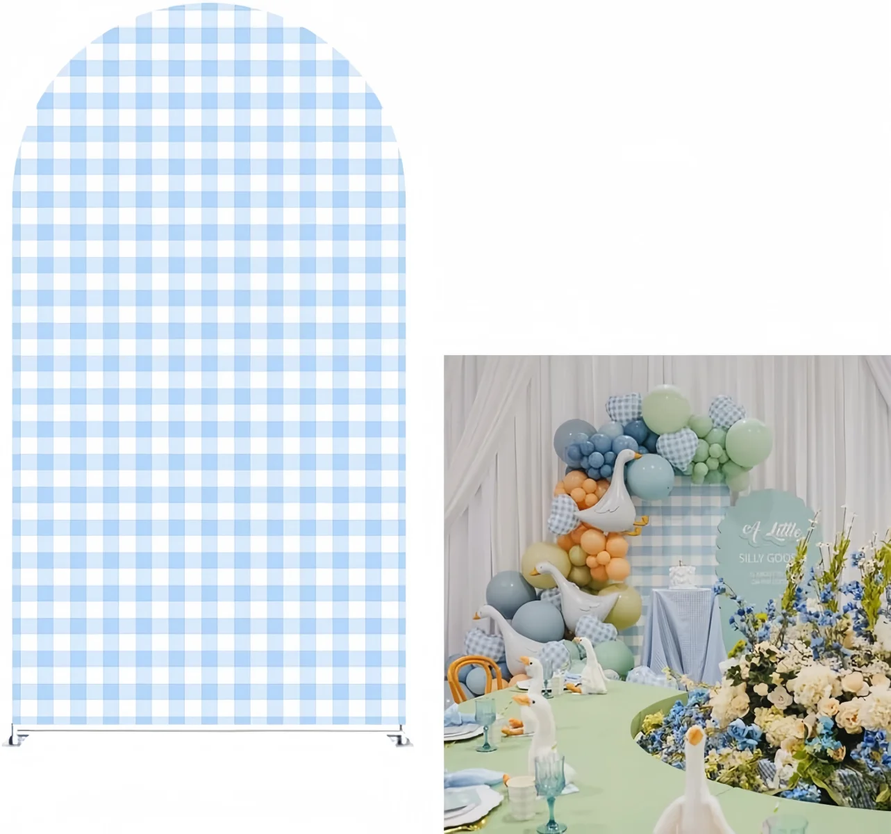 Different Color Plaid Arch Backdrop Cover Baby Blue Pink Baby Shower Gender Reveal Party Decor Brown Birthday Photo Background