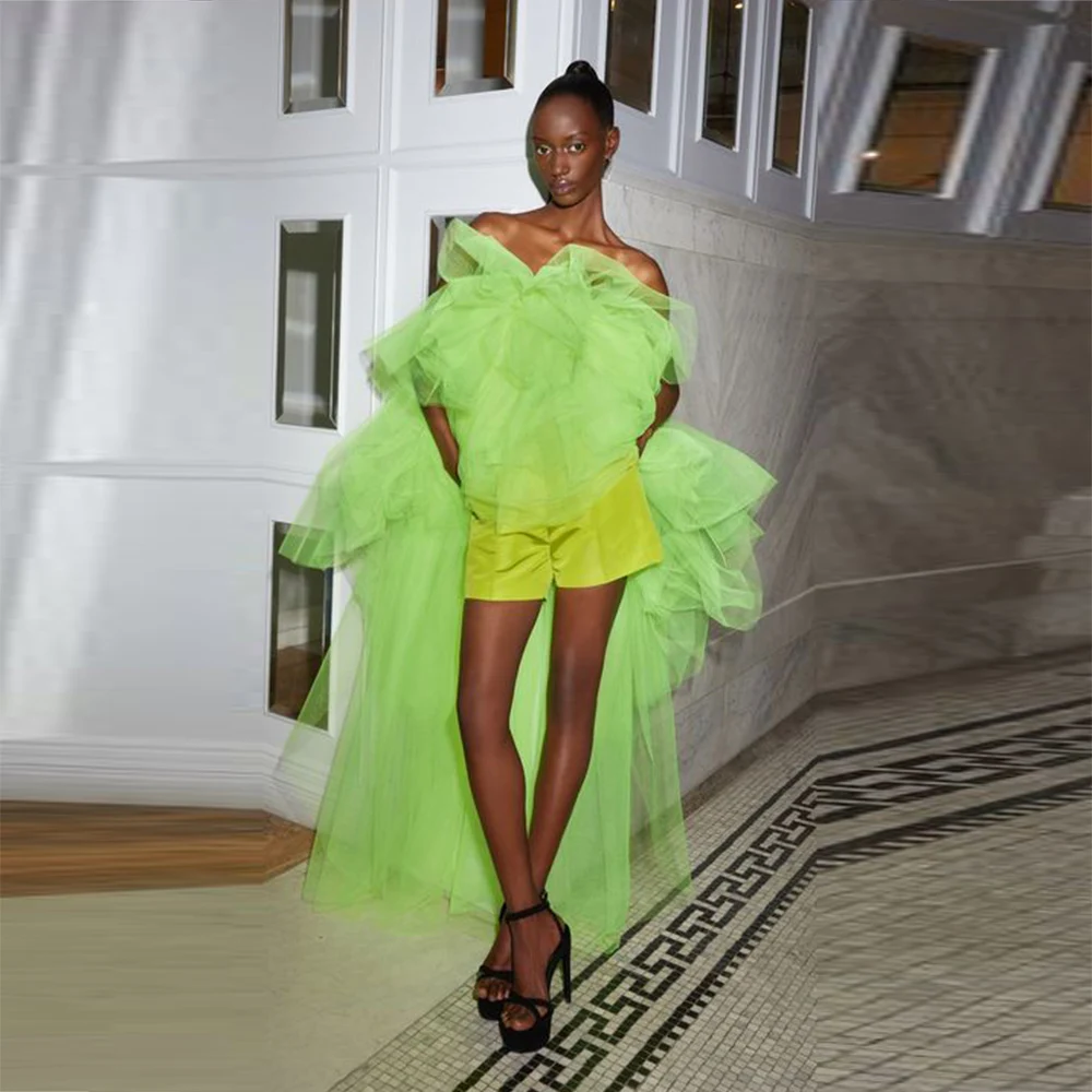 

Light Green High Low Tulle Skirts Girls Tutu Skirts Faldas Saia Custom Made Color And Size Women Long Fashion Ruffles Skirt