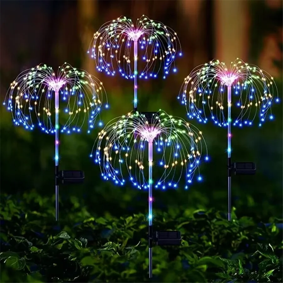 Luces solares creativas 4 en 1 480LED para decoración de jardín, lámparas de paisaje para césped, luz impermeable para patio de fuegos artificiales de Navidad