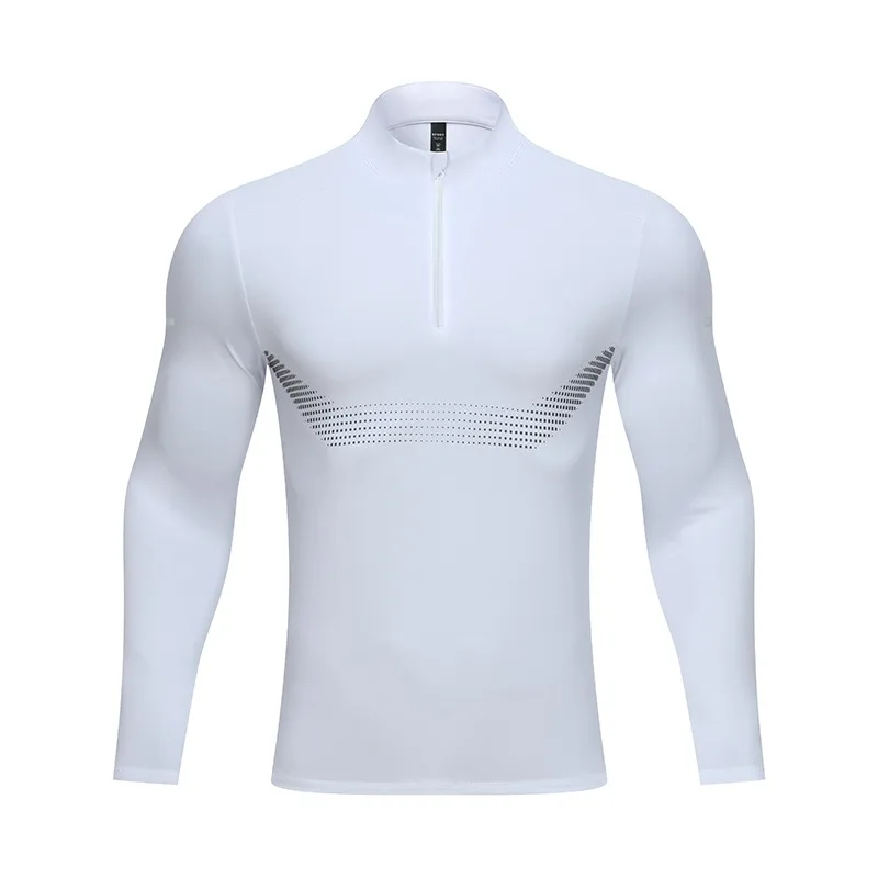

Men's Athletic Half-Zip Compression Shirt Quick Dry Running Top Breathable Mesh Panel Long Sleeve Sports Fitness T-Shirt Gray