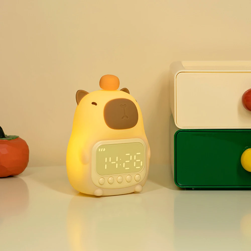 Capybara Night Light Children Alarm Clock Night Lamp Cute Shape Charging Timing Snooze Lighting Desktop Decoration Children Gift