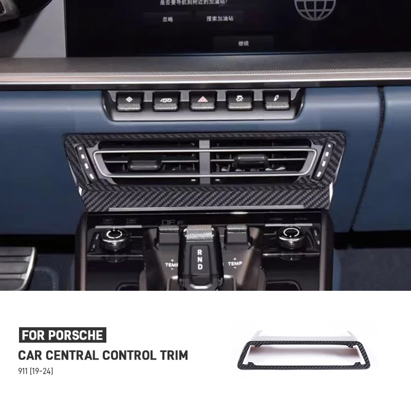 

For Porsche 911 992 2019-2024 Car Carbon Fiber Central Control Middle AC Vent Grille Outlet Frame Cover Trim Decoration Sticker