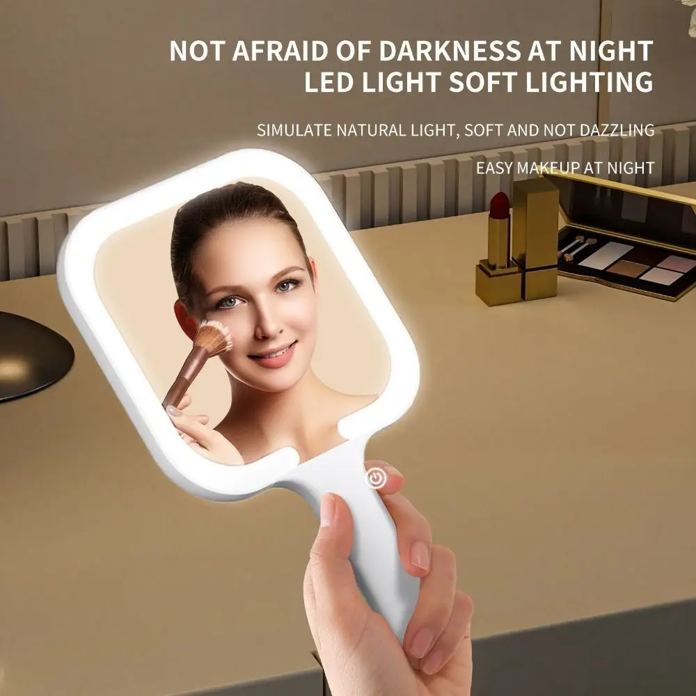 

Fill Light LED Makeup Mirror Square/Round 3 Color Dimmable Lights Portable Vanity Mirror Adjustable Brightness Compact