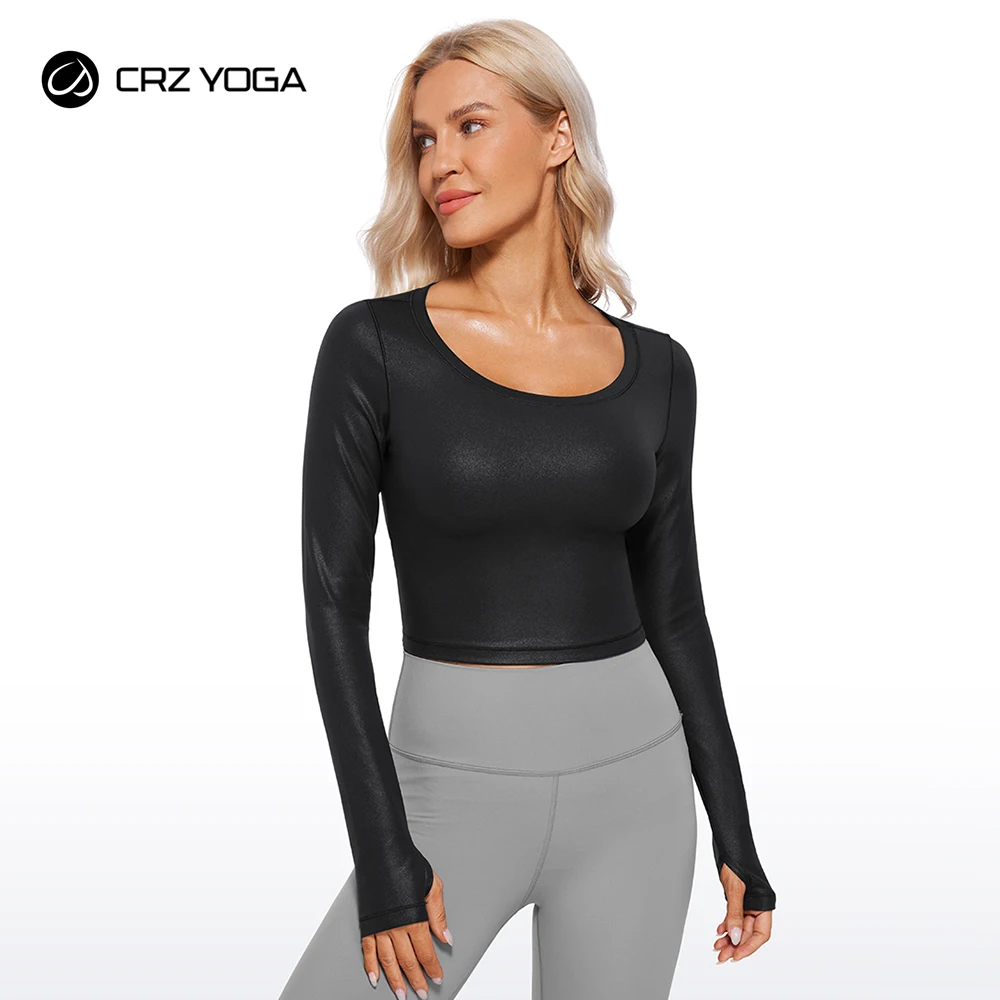 

CRZ YOGA Autumn Winter Butterluxe Long Sleeve Crop Tops for Women Slim Fit Workout Shirts Cropped Athletic Gym Top