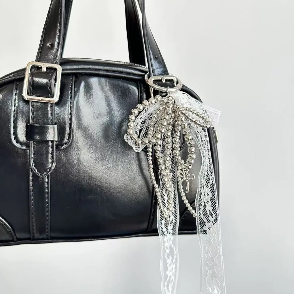 

fashion Lace Keychain Bow White/Black Pearl Beaded Pendant Phone Chain Gift