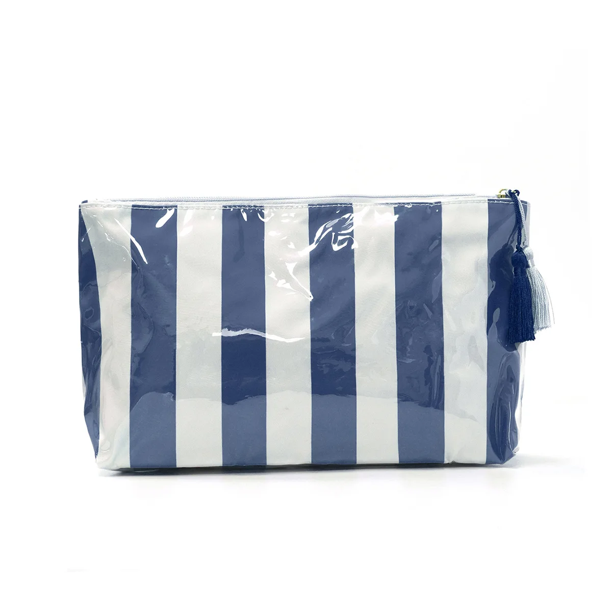 1pcLarge Striped Portable Cosmetic Bag For Women Tassel Zipper Makeup Bag Large Capacity Storage Pouch Bag Portable Toiletry Bag