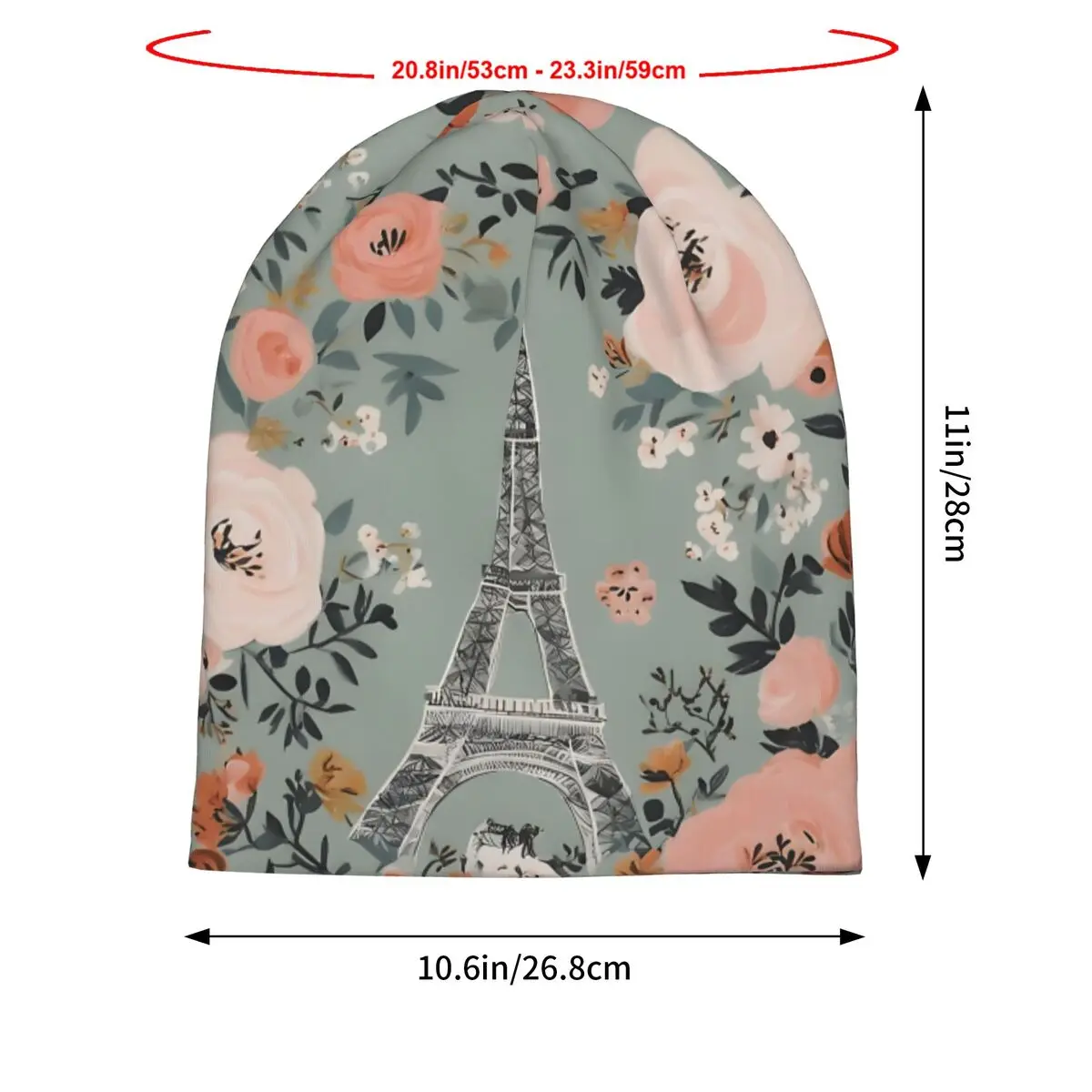 French Floral Paris Eiffel Tower Autumn Female Thin Beanies Double Used Outdoor Bonnet Hats