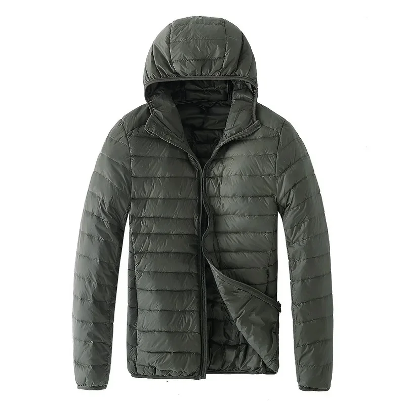 Spring Autumn Fashion Brand Ultra Light Duck Down Jacket Mens Korean Streetwear Feather Coat Hooded Down Jacket Warm Men Clothes