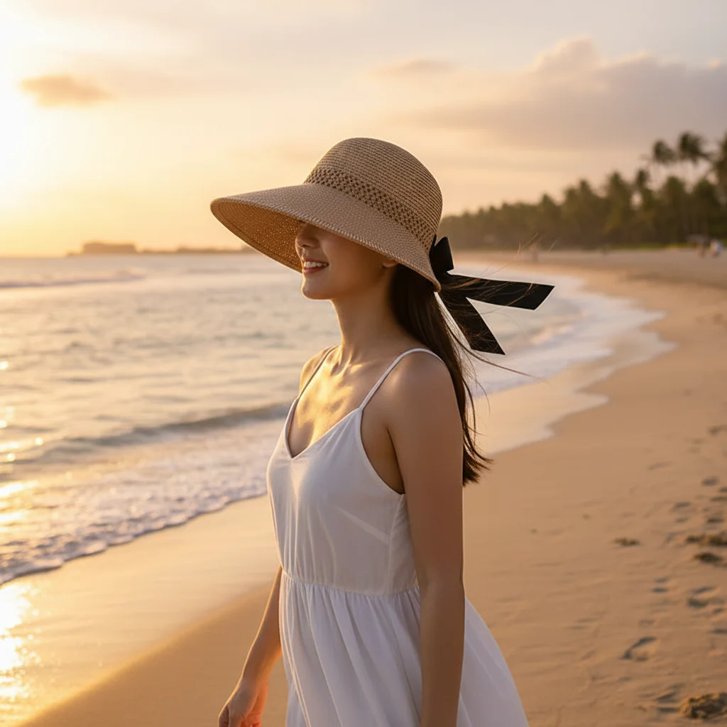 

Women's Summer Sun Protection Straw Hat with Bow Decoration Wide Brim Foldable Design for Outdoor Beach Vacation and Travel